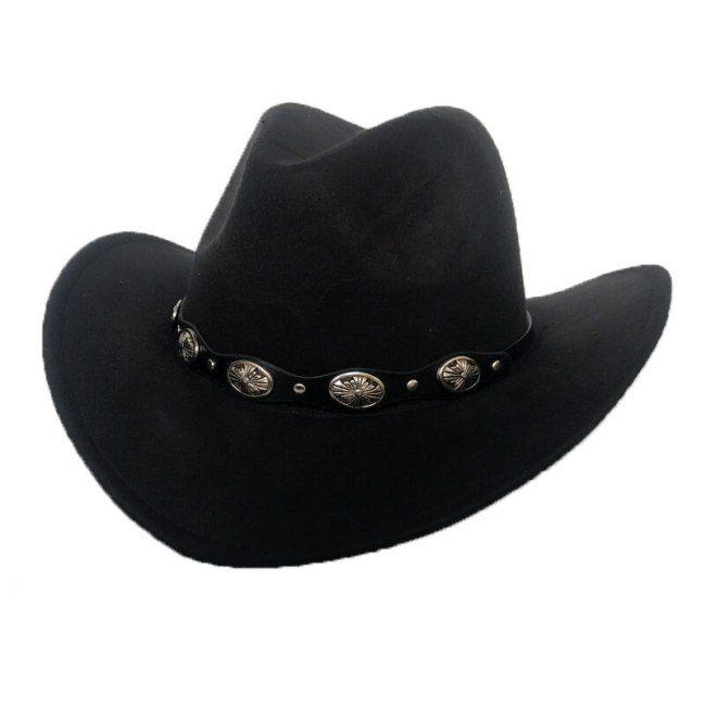 Felt Hat Punk Jazz Cap Women Winter Fedora Men Autumn Western Cowboy Hat With Metal Belt Retro Trilby Caps