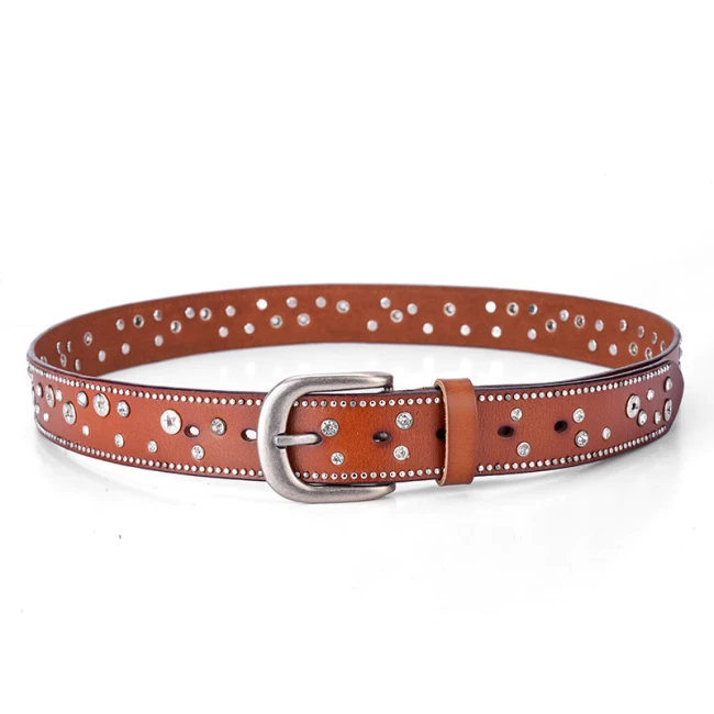 Western Style Genuine leather stylish womens Retro cool rivet ladies waistband Europe and the United States wind belt for jeans