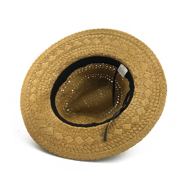 Classic Panama Hat for Men Summer Straw Beach Cap Women Hollow Belt Sunhats Wide Brim Sun Visor Hat Gorra