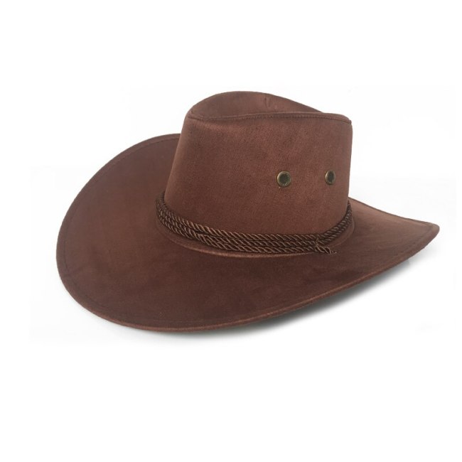 Western American Mens Cowboy Hats Wide Brim Travel Sun Hat Cowboy Cowgirl Faux Suede Triple Strings Chapeau Homme Cowboy
