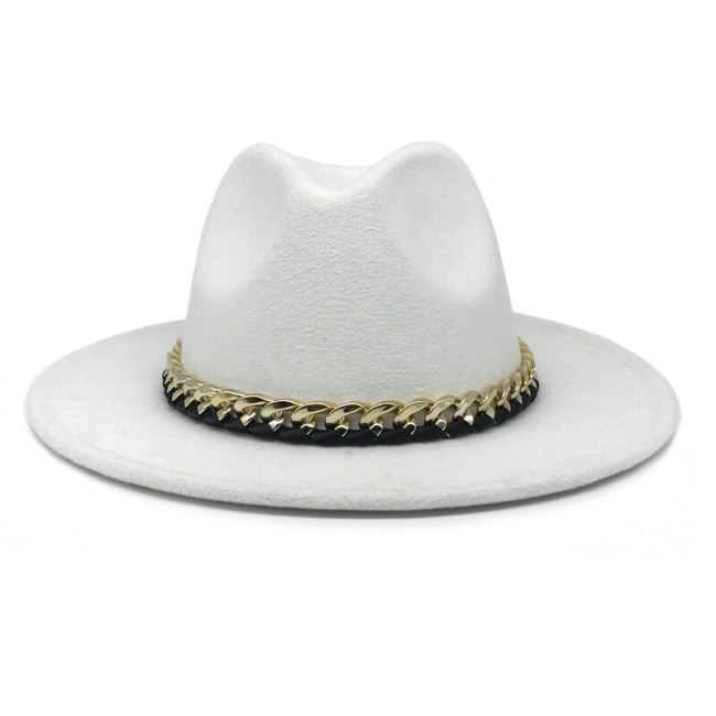 Golden Chain Felt Caps Women Church Hat Men Winter Cool Panama Trilby Hats Wide Plat Brim Jazz Fedoras