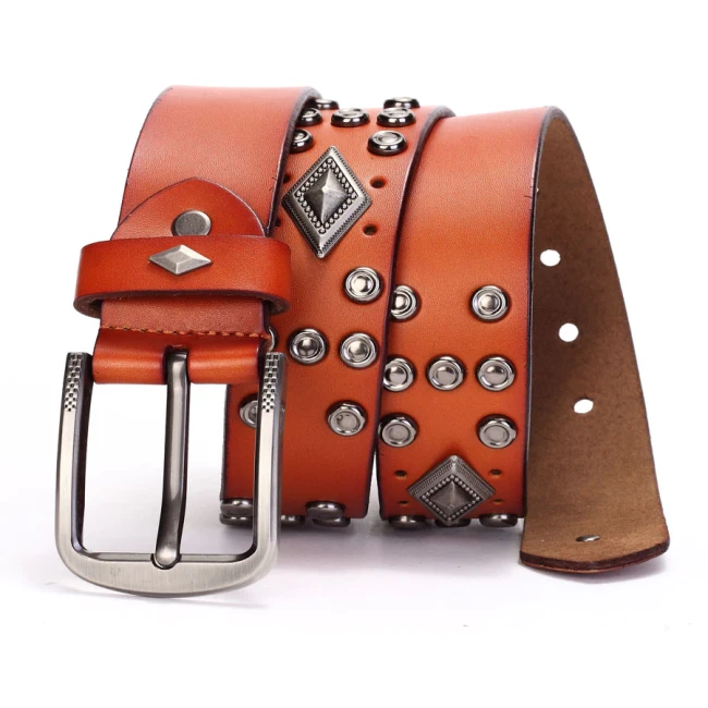 Western Style Brand luxury buckle belt Personality punk belt Metal parts really leather Trend designers for cinto masculino couro