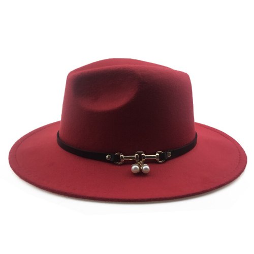 Church Cap Women Elegant Pearl Fedora Winter Warm Hats 9 Colors Wide Brim Vintage Trilby Cap Felt Top Jazz Panama Hats