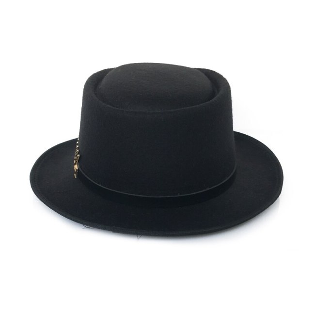 Golden Feather Belt Fedora Hat for Men Flat Top Trilby Caps Women Pork Pie Jazz Hat Classic Church Cap