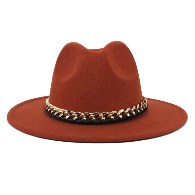 Golden Chain Felt Caps Women Church Hat Men Winter Cool Panama Trilby Hats Wide Plat Brim Jazz Fedoras
