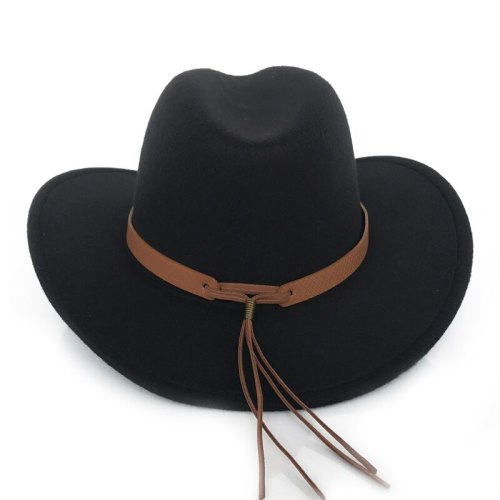 Wide Brim Cowboy Cap with Belt for Men Autumn Trilby Hat Women Cool Jazz Panama Fedora 9 Colors