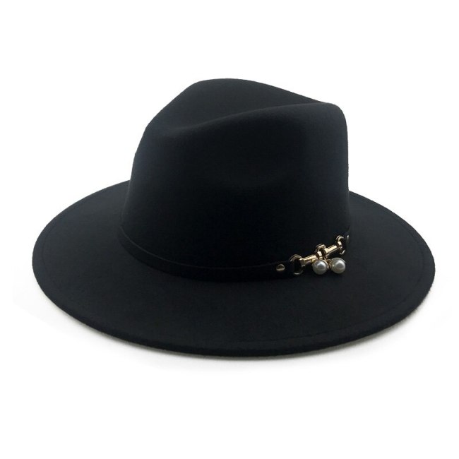 Church Cap Women Elegant Pearl Fedora Winter Warm Hats 9 Colors Wide Brim Vintage Trilby Cap Felt Top Jazz Panama Hats