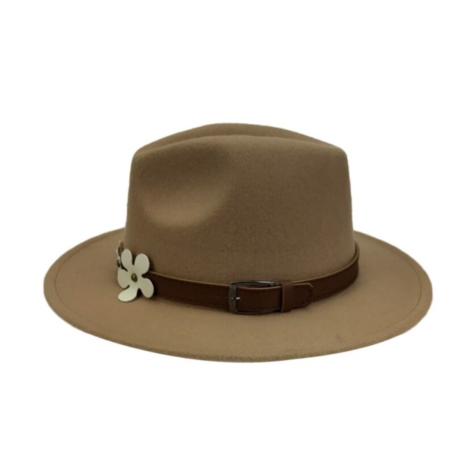Elegant Flower Belt Felt Caps for Lady Winter Warm Vintage Trilby Hats Autumn Panama Jazz CAP Women Wide Brim Fedoras