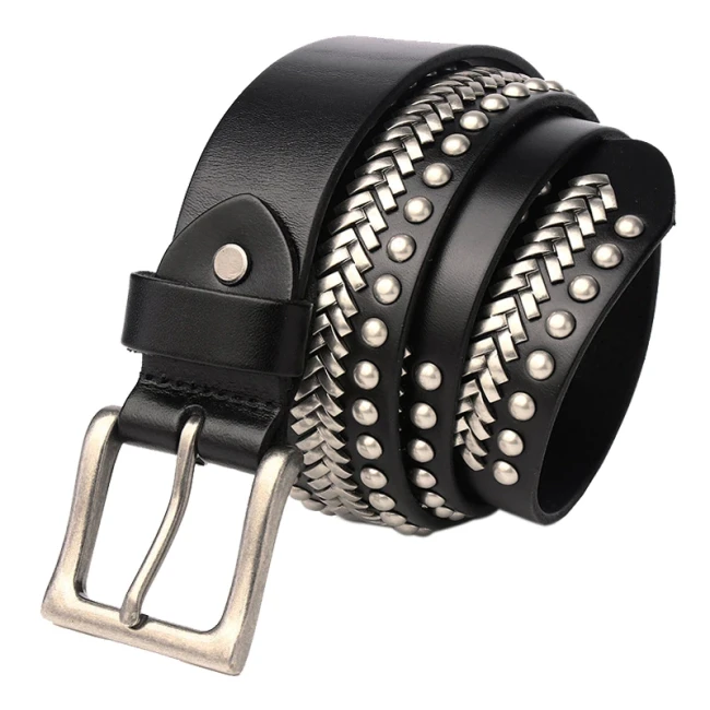 Western Style Fashion Unique Design Alloy Nails Decorative Rivet Belts Top Quality Cowhide Leather Belt Unisex Jean Accessories Punk belts