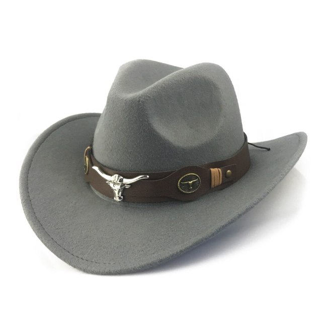 Bull Cowboy Cap for Men Autumn Winter Fedora Hats Retro Western Cowgirl Cap With Wide PU Leather Belt