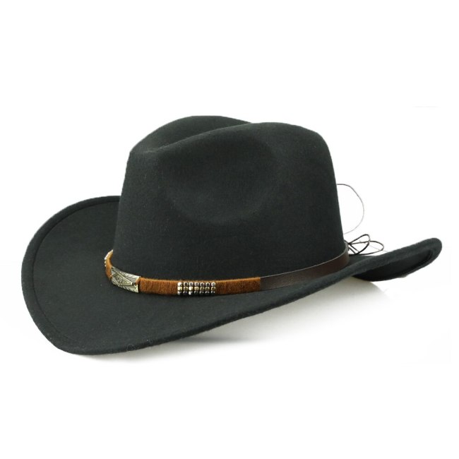 Handmade Belt Cowboy Cap Women Wide Brim Trilby Hats Men Warm Western Cowboy Jazz Cap Vintage Chapeau Homme