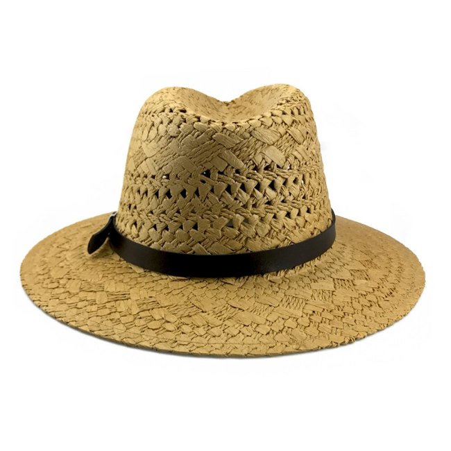 Classic Panama Hat for Men Summer Straw Beach Cap Women Hollow Belt Sunhats Wide Brim Sun Visor Hat Gorra