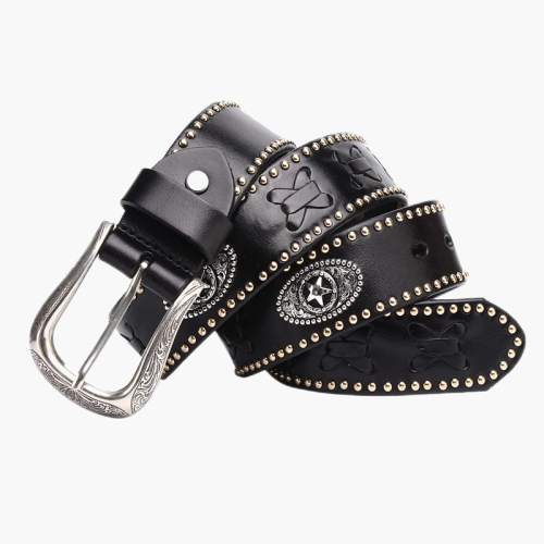 Cowboy Style Metal Rivet Belt Luxury Designers Men Rivet Punk Belt Cowskin Genuine Leather Cintos Masculinos Male Rock Hip Hop Strap Waist