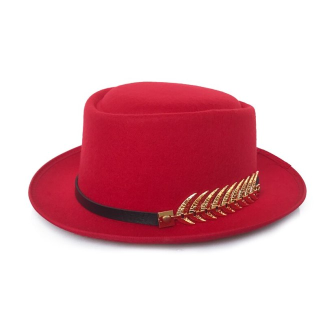 Golden Feather Belt Fedora Hat for Men Flat Top Trilby Caps Women Pork Pie Jazz Hat Classic Church Cap