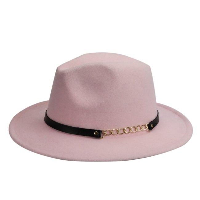 Gold Chain Belt Fedora Cap Women Tea Party Hats Winter Men Vintage Trilby Wide Brim Felt Cap Sombrero Negro