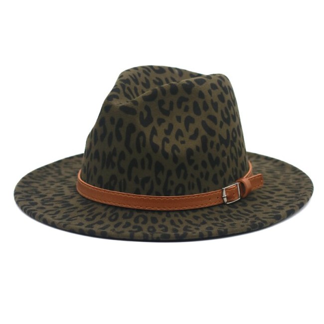 Wide Brim Trilby Caps for Men Fashion Leopard Fedora Hats Winter Warm Felt Cap for Women Church Hat