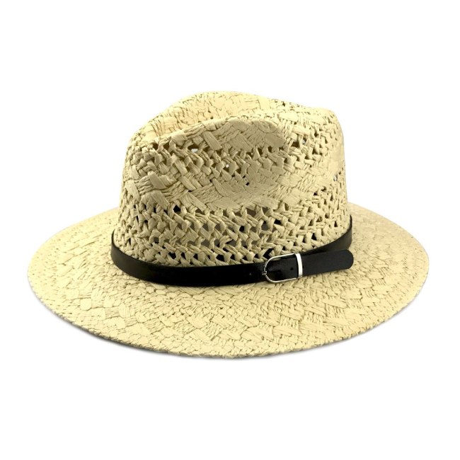 Classic Panama Hat for Men Summer Straw Beach Cap Women Hollow Belt Sunhats Wide Brim Sun Visor Hat Gorra