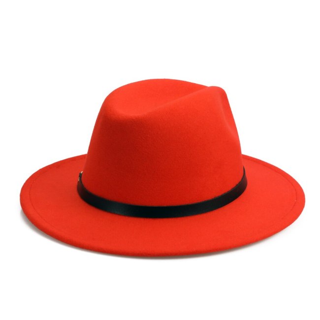 Gold Chain Belt Fedora Cap Women Tea Party Hats Winter Men Vintage Trilby Wide Brim Felt Cap Sombrero Negro