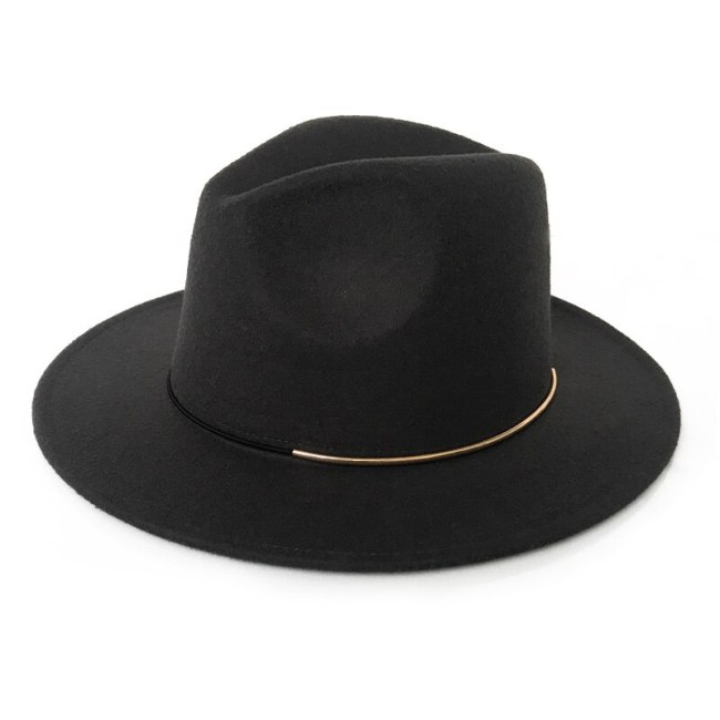 Gold Buckle Felt Hat for Women Warm Church Cap Lady Winter Autumn Vintage Trilby Cap Panama Sombrero Fedora Cap