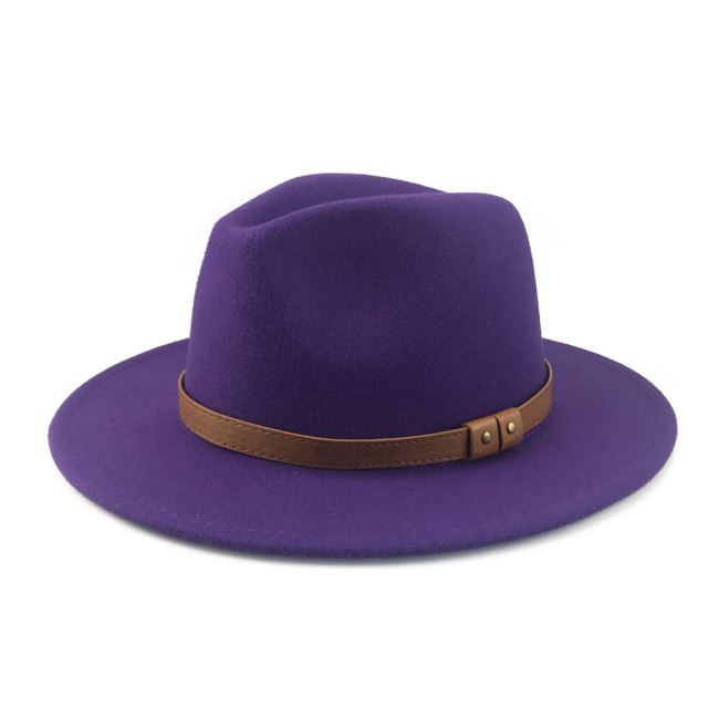Women Vintage Wide Brim Fedora Hat Floppy Panama Hat Belt Buckle Cap Men Felt Hats