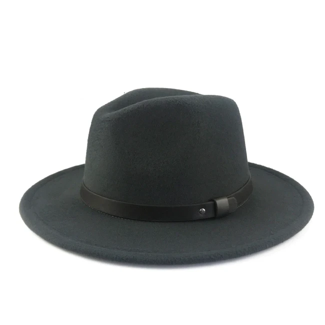 Man Women Cap Big Brim Fedora Weatern Style Bowler Vintage Woolen Cowboy Hat