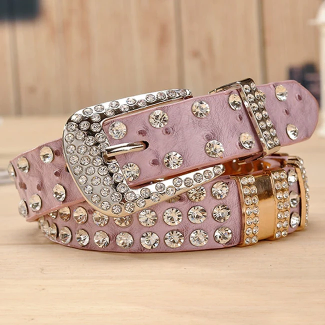 Cowboy Style Fashion Rhinestone Female Belts for women Luxury Designer Colorful PU leather Rivet belt High quality strap for jeans