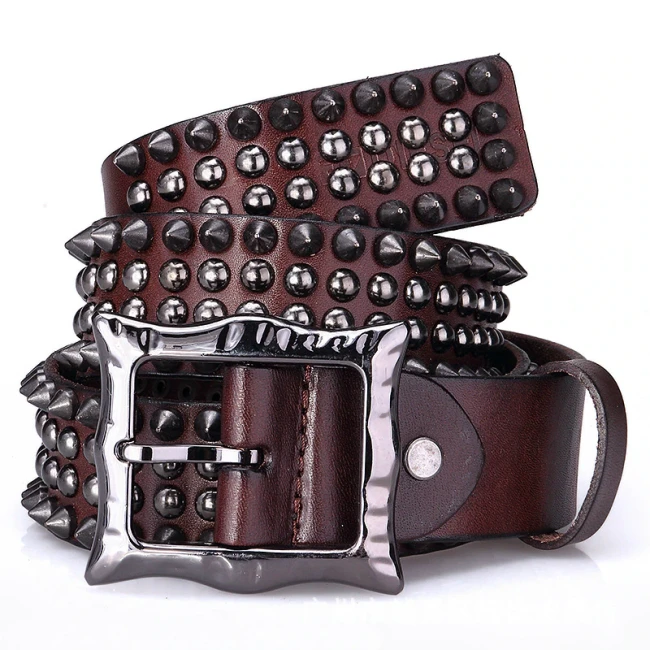 Western Style Vintage Belt Men Genuine Leather Heavy Metal Rivet Punk Male Rock Stud Waist Belt Cowboy Luxury Fashion Gifts for Men Belts