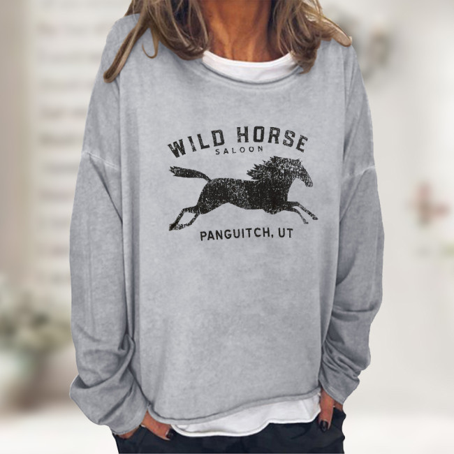 cowboy girl costume wild horse pattern print women's pullover