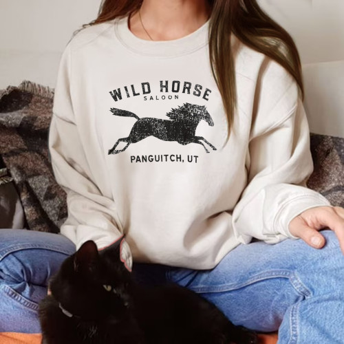 Casual Cowboy Style Wild Horse Pattern Print Women's Pullover