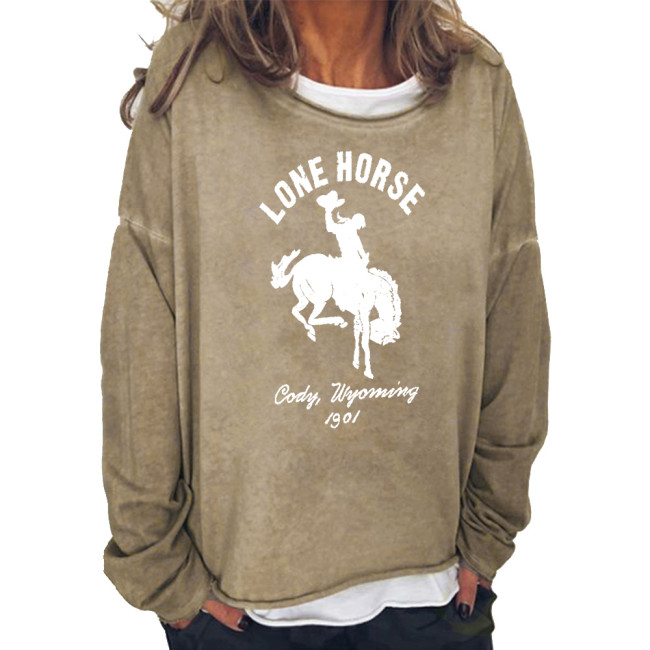cowboy girl costume lone horse picture colourful pullover for women