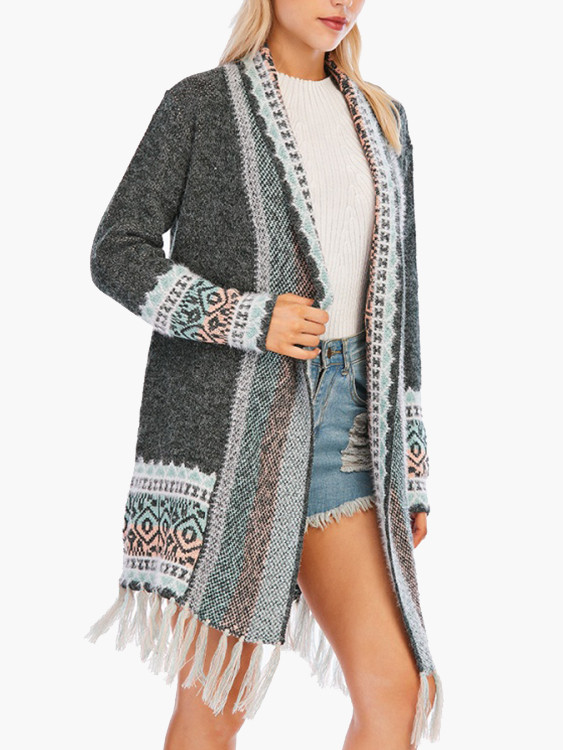 national style knitted cardigan tassel sweater women's loose long sleeve autumn winter