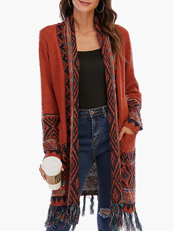 Spring/autumn 2021 new vintage tassel cardigan coat loose and lazy wind sweater knit sweater duster coat