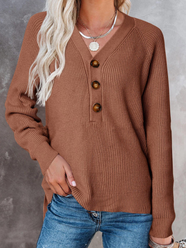 V Neck Casual Long Sleeve Women Solid Sweater