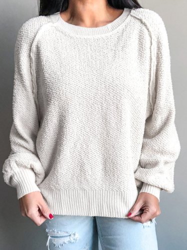 Vacation Casual Round Neck Raglan Sleeve Solid Women Solid Sweater