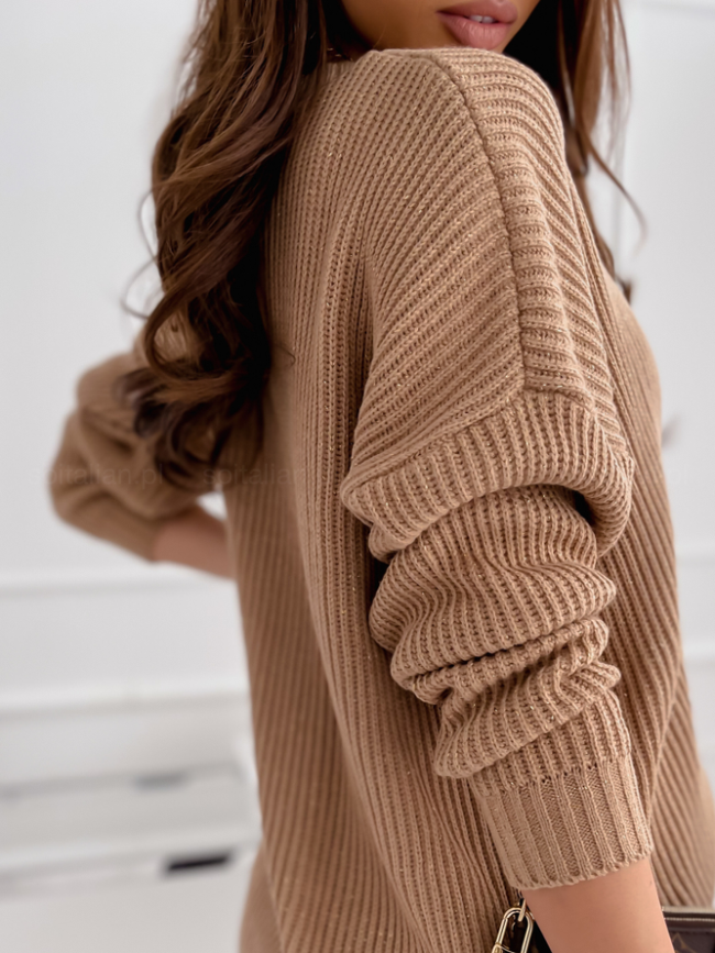 Off Shoulder V Neck Women Solid Sweater