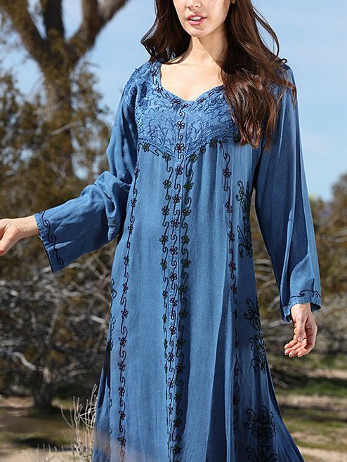 Women's Blue Bohemian A-Line Vintage Dresses