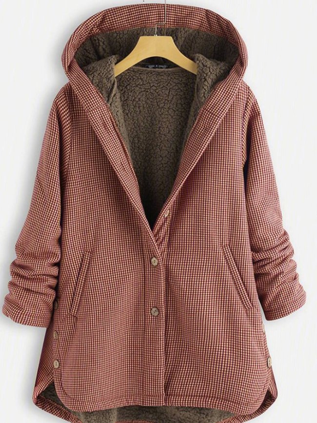 Buttoned Hoodie Casual Cotton-Blend Women Outerwear