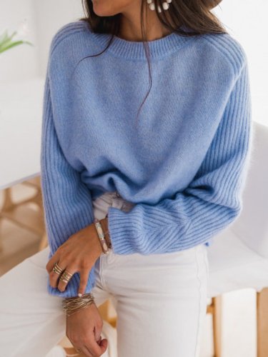 Plain Splicing Pit Women Solid Sweater