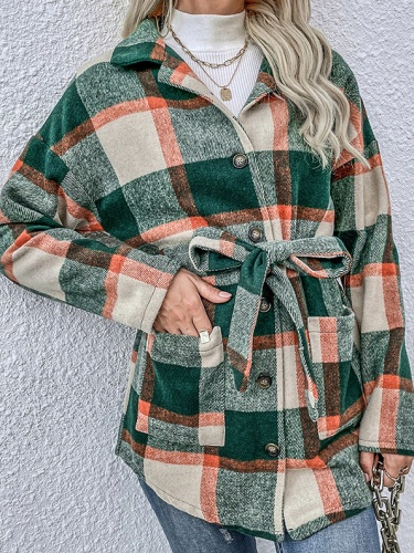 New Medium Length Plaid Top Loose Long Sleeve Women'S Shirt Coat