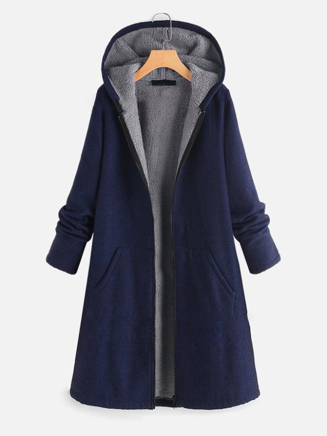 Long Sleeve Hoodie Solid Coat- Long Length Coat 103-110