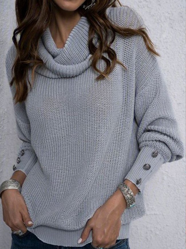 Solid Color High Neck Long Sleeve Women Solid Sweater Top Female