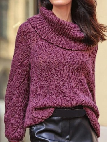 Vacation,Casual Long Sleeve Big Lapel Loose Purple Women Solid Sweater