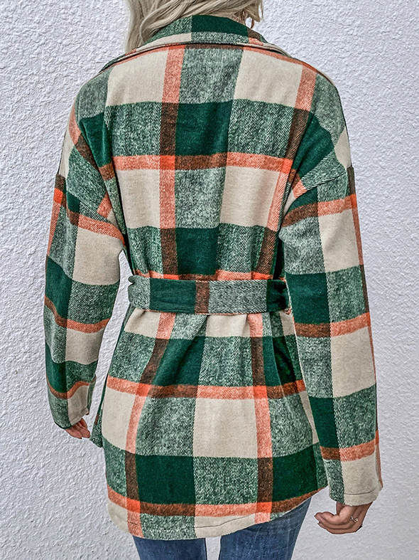 New Medium Length Plaid Top Loose Long Sleeve Women'S Shirt Coat