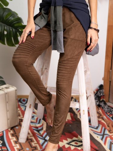 Faux Suede Casual Stretchy Leggings Pants