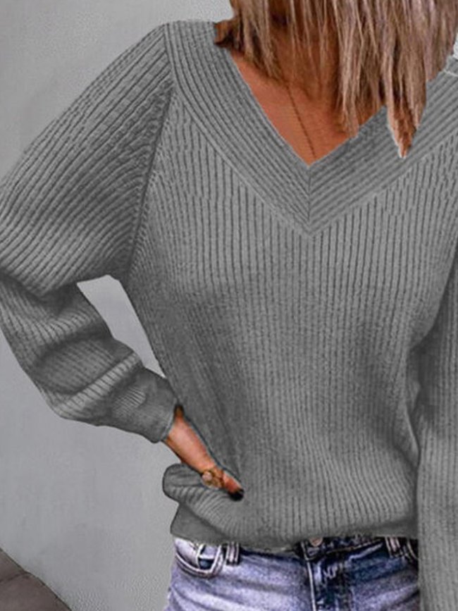 Casual Plain Women Solid Sweater