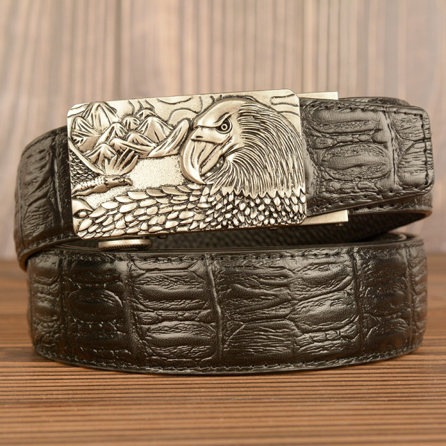 Casual Business Head Leather Leather Belt Eagle Auto buckle Belt Personality Men's Crocodile Print Vintage Tape