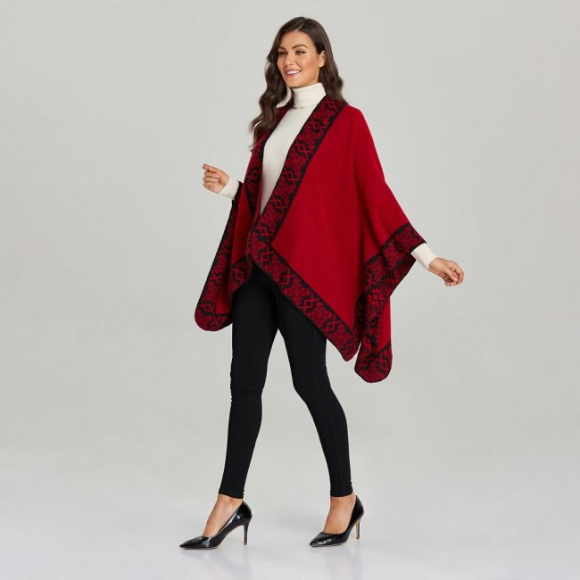 Women Reversible Scarves Vintage Solid Color Cardigan Lady Clothing Fashion Thickening Warm Pashmina Capes Printing In Side