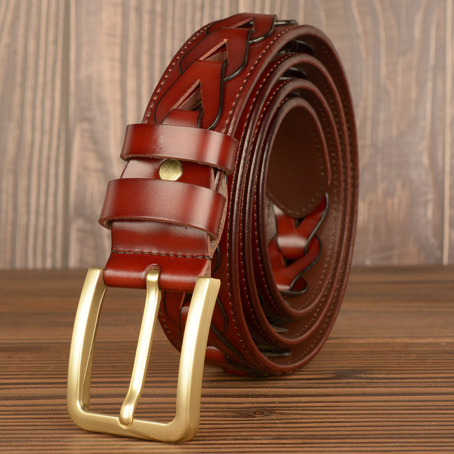 New real cowhide leather men's belt fashion personality woven belt cowhide casual men's belt gift