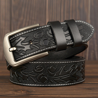 Carving craft men's belt real cowhide Fashion personality embossed jeans belt casual