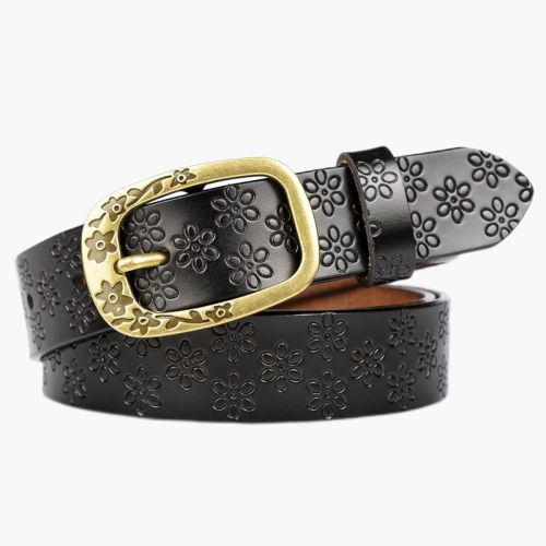 Casual needle buckle leather ladies belt fashion trend embossed real leather belt jeans with women